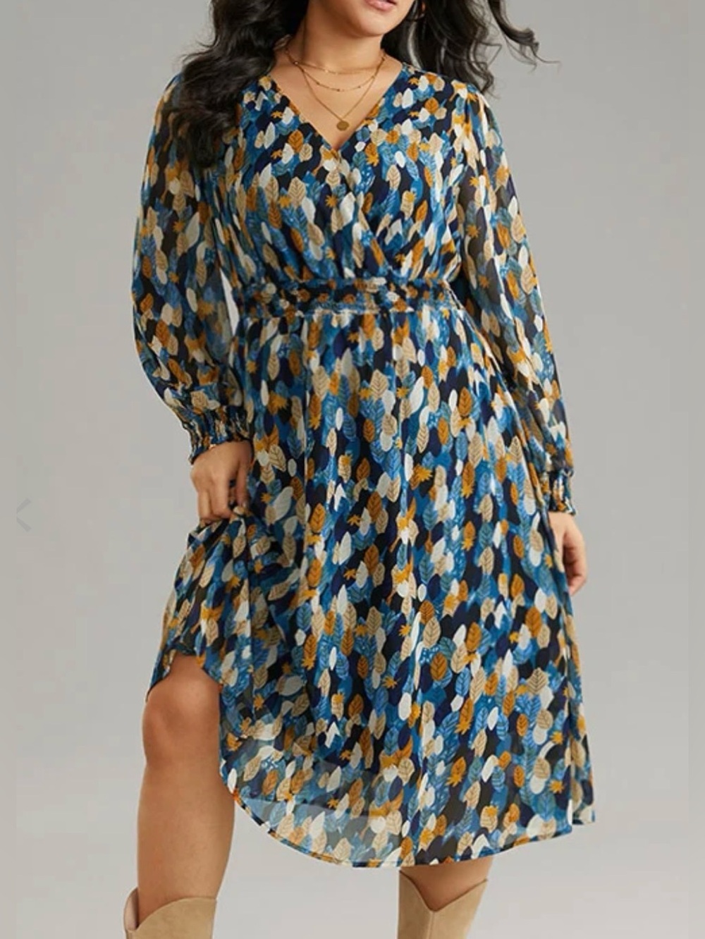 BloomChic Overlap Collar Feather Shirred Pocket Midi Dress - Beautiful! - 18/20